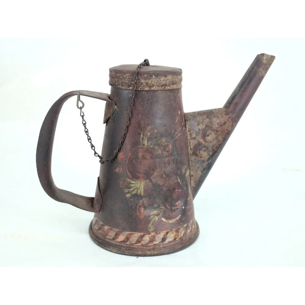 Antique Canadian Pacific Railroad Signal Oil Lamp Teapot Light Tole Painted Folk